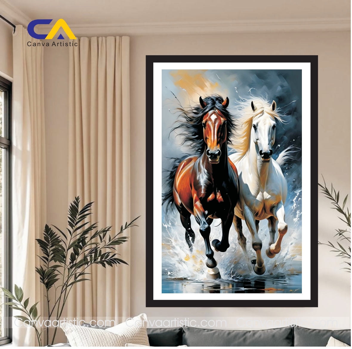 Brown & White Ranning Hourses