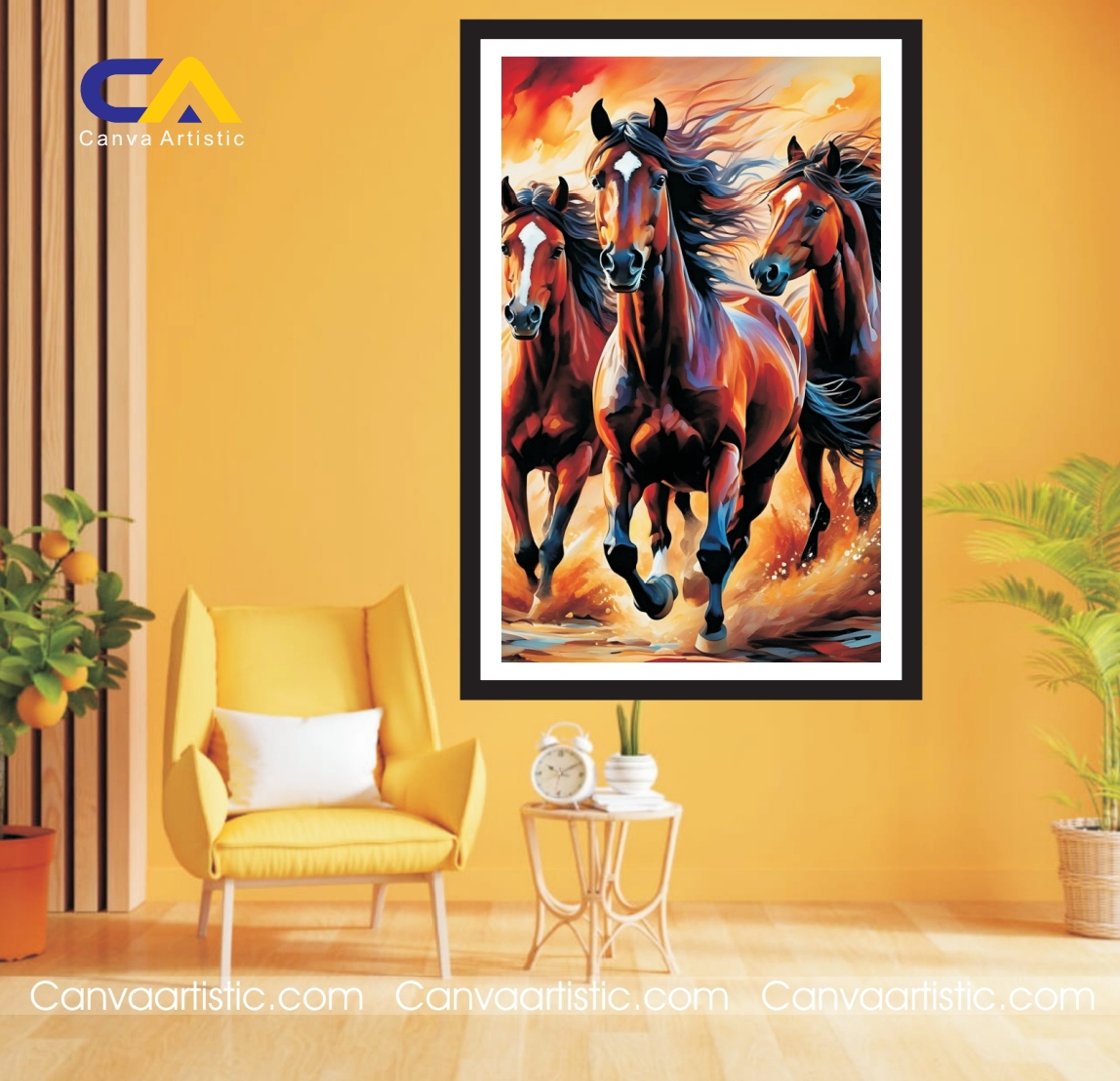 Brown Three Horses Ranning