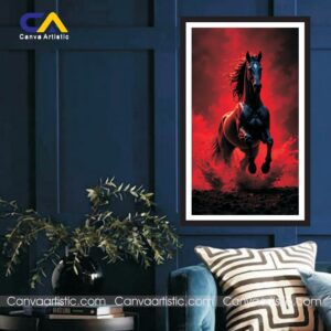 beautiful Red Background Black Horse