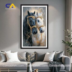 Two Black & White Horses